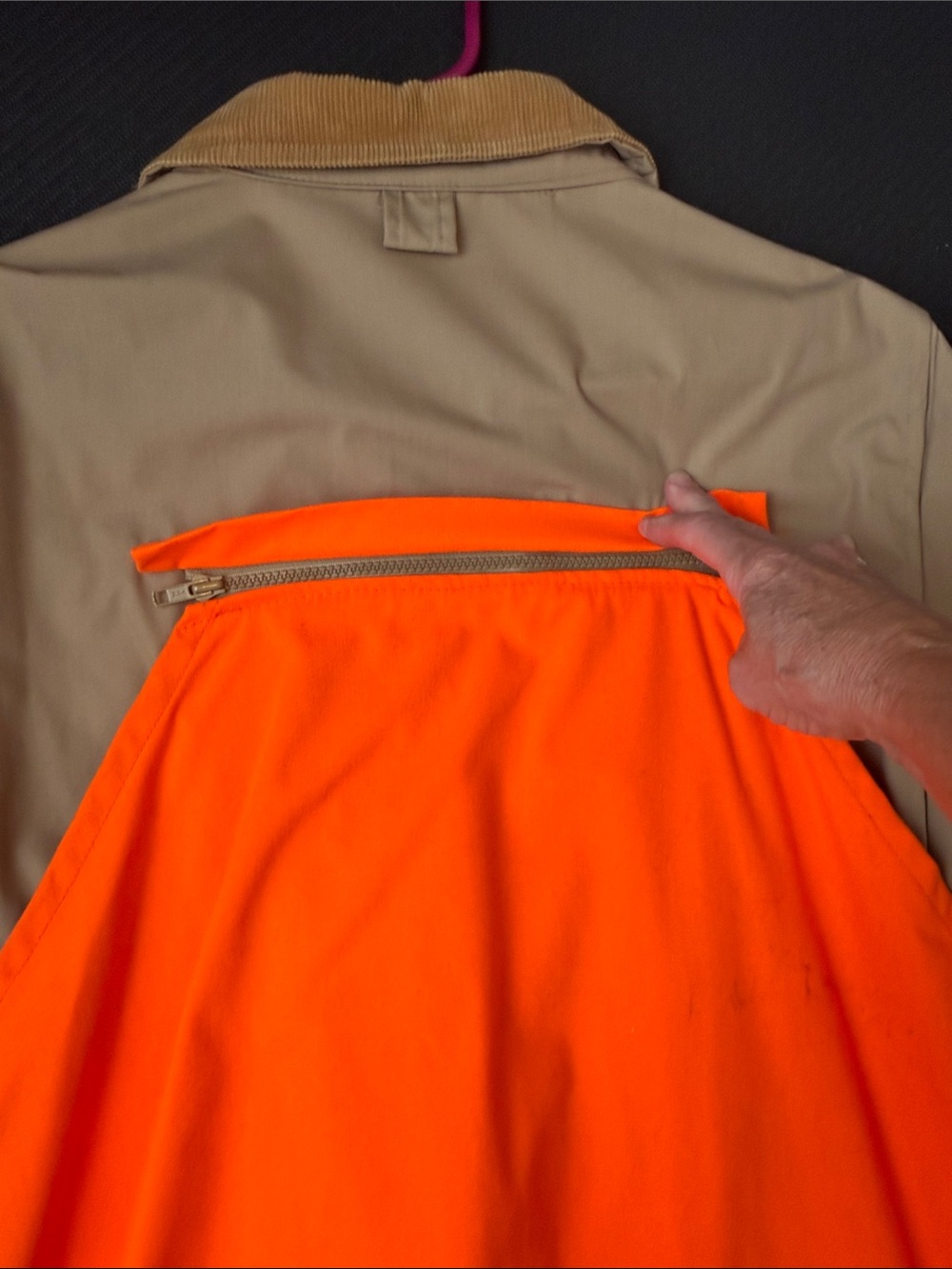 Men's Tan Field Jacket with High-Vis Orange Quilted Shoulders - Picture 14 of 16